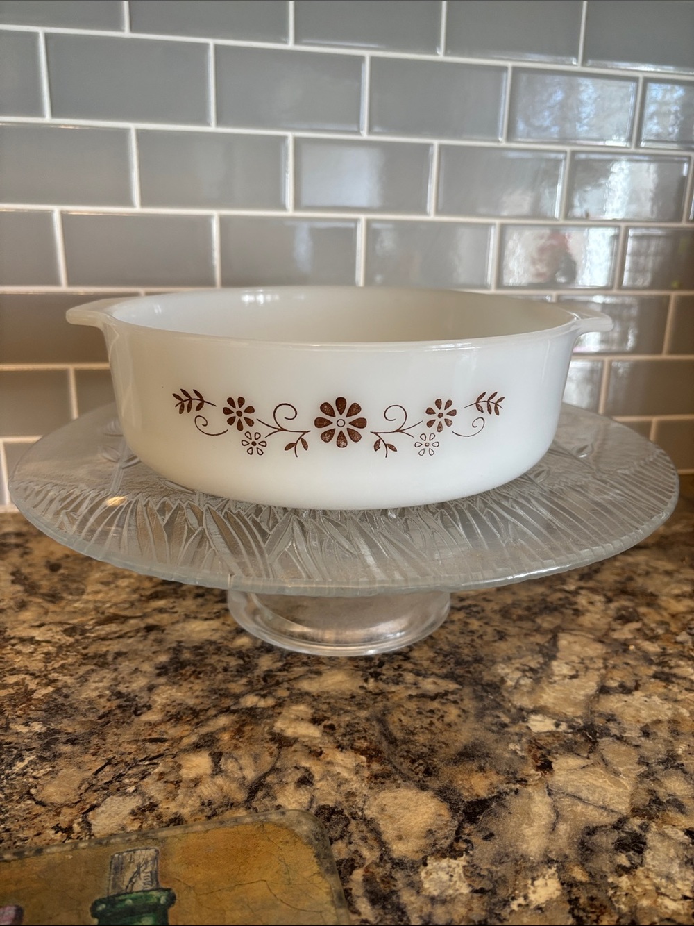 Vintage Dynaware Milk Glass Casserole Dish with Side Handles